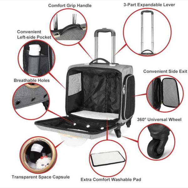 Piet Dog Travel Travel Trover Dog Trolley Case Carrier Borsa per gatti portatili Borsa per cani da esterno traspirante carrello carrello per viaggi