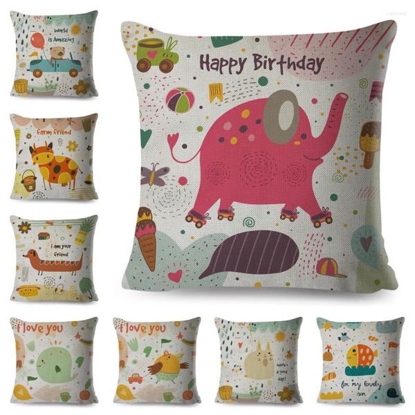 Pillow Cartoon Cover Animal para crianças Sofá de quarto elefante elefante travesseiro de cachorro Nórdico Case 45x45cm