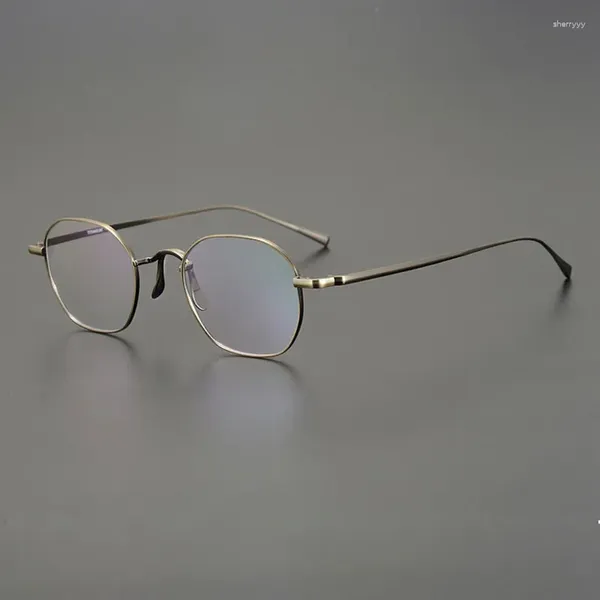 Óculos de sol Bolsas de titânio puro Vintage Handcraft estilo KJ46 óculos de moldura Faça moda de pequeno