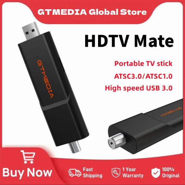 Box GTMedia ATSC TV Stick HDTV Mate Ultra HD USB 3.0 Tuner Stick Android 9.0 TV portátil DonGle compatível com suporte ATSC ATSC3.0