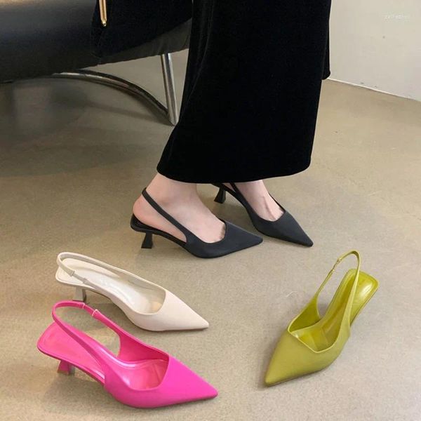 Сандалии 2024 Летние женщины зеленые французские насосы розовые близкие пальцы с тонкими высокими высокими каблуками