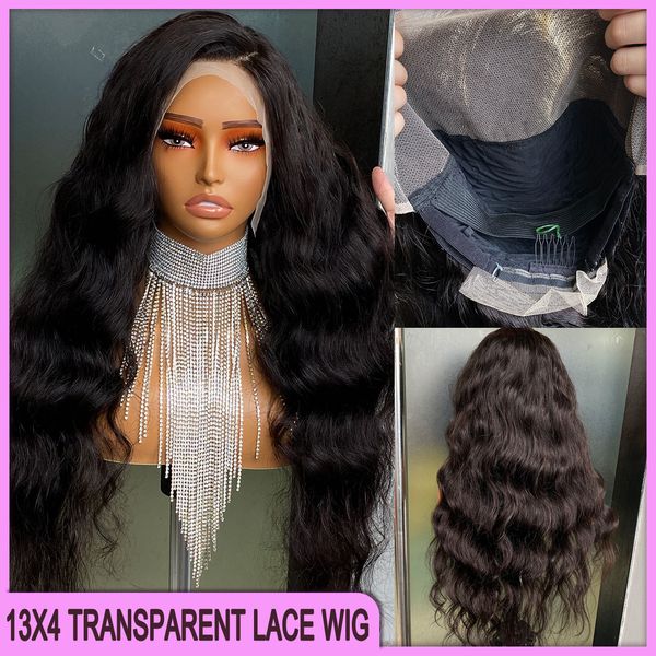 Ondas de corpo negro e negro brasileiro da Malásia Brasileira Malásia 13x4 Peruca Frontal de renda transparente 24 polegadas 100% crua Remy Cabelo humano à venda