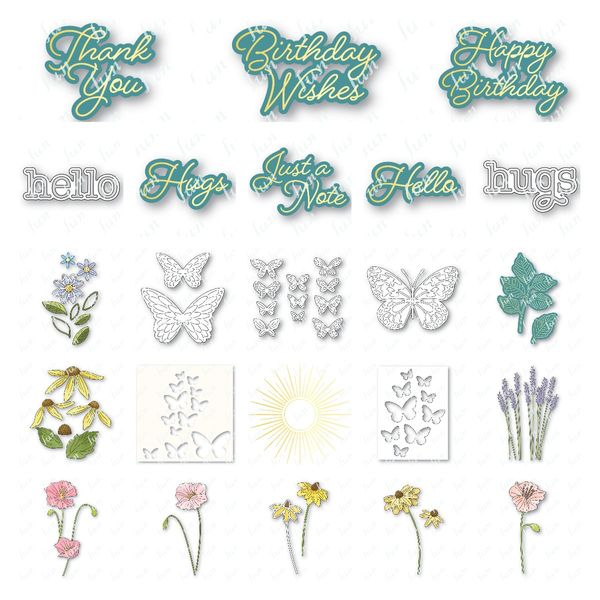 Mutlu Yıllar Sıcak Folyo Plaka Buket Çiçekler Metal Kesim DIY Scrapbooking Kağıt Kartları Hediye Dekor Kalıp için Kelebek Şablonları