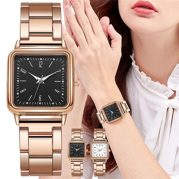 Armbanduhr Digital Uhrennetz Rot mit dem gleichen Temperament Luminous Ladies Stahlband Square Damenversorgungsspot
