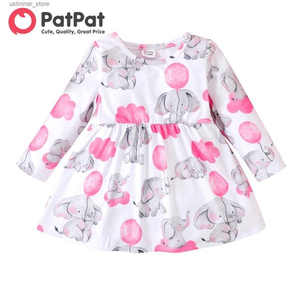 Mädchenkleiderpartykleider Baby Kleidung Neugeborenes Kleid Neugeborene 2pcs Cartoon Elefant und rosa Ballon Langarm L47