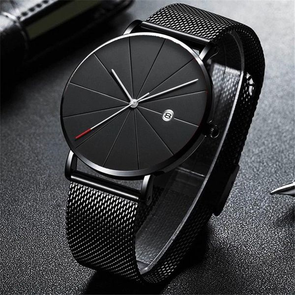 Relógios de pulso Relógios para homens de luxo masculino Business Watch Ultra Thin Stainless Aço Mesh Mesh Beltz Wrist Relloj Hombre