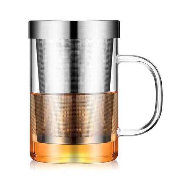 Taglie da infusa di tè in vetro in vetro da 500 ml con tazza di caffè in acciaio inossidabile cucina di bicchiere grande Y200104302J