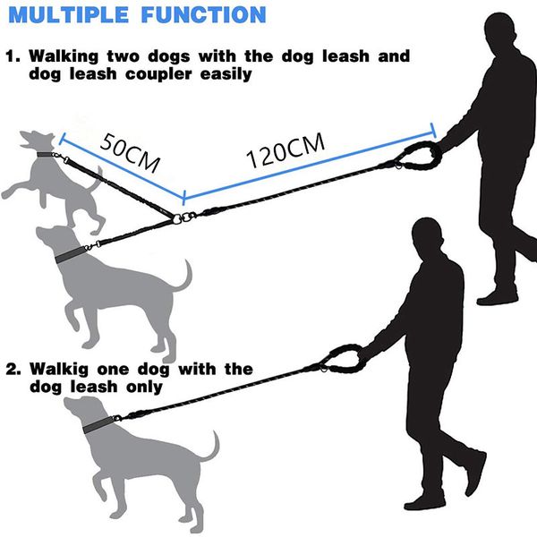 Ande 2 dois cães Couplador duplo duplo gêmeo de cachorro de chumbo para cães