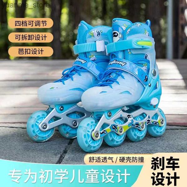 Patins em linha de patins em linha flash tênis de rolos ajustáveis Sapatos de patins em linha reta de patins com 4 rodas PU para crianças Y240410