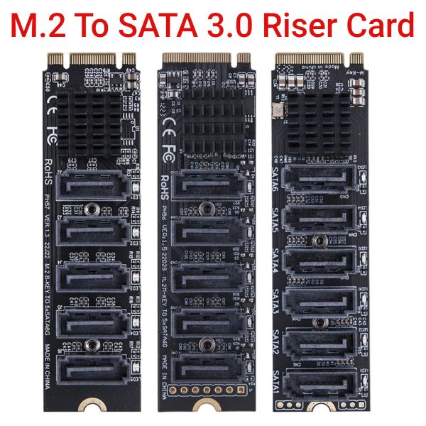 Cards Card Reser M.2 Chiave JMB585 per NVME Converter M.2 a SATA 3.0 M.2 MKey PCIE CARD ESPANSIONE 5/6 Porta SATA III 6G Adattatore SSD