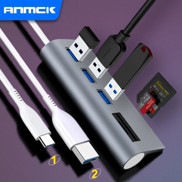 Hubs ANMCK 5 PORT USB C Hub com SD Card Reader for Laptops MacBook Pro USB Splitter Adaptador USB 2.0 Hub para PC Acessorie