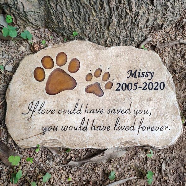 Personalisierte Haustierpfoten -Print -Gedenksteinmarkierung für Hund oder Katze für Garten im Freien oder Rasenstein mit Namen und Datum JSYS