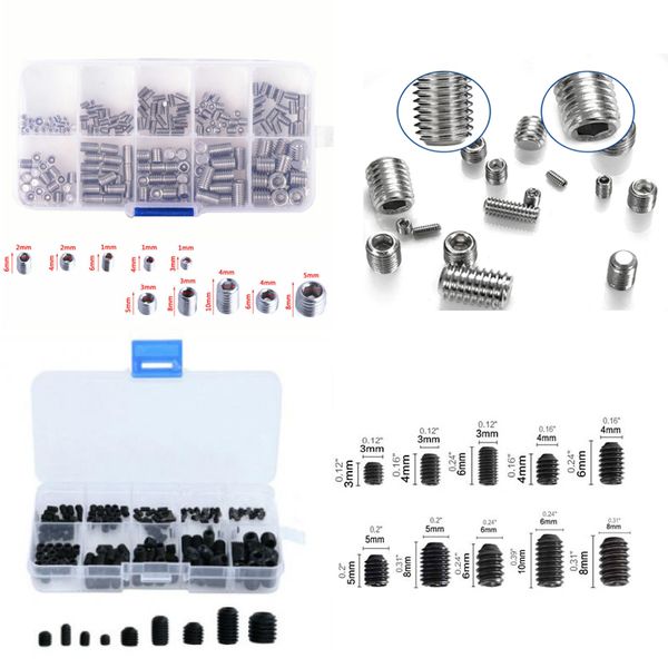 200 pcs Black/Stainles Steel Allen Head Socket Hex Set Set Viete Cupt Assortment Kit + Box (estremità incassata)