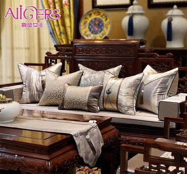 Avigers Luxo Modern Chinese Style Patchwork Throw Prophature Capas Capas de almofada cinza marrom com borlas 45 x 45 50 x 50cm 215081474