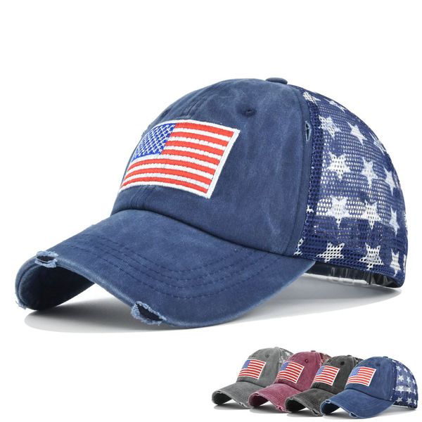 4 colori in difficoltà American Flag Star Ball Cap Denim Baseball Cap Women Jeans USA Flag Hat