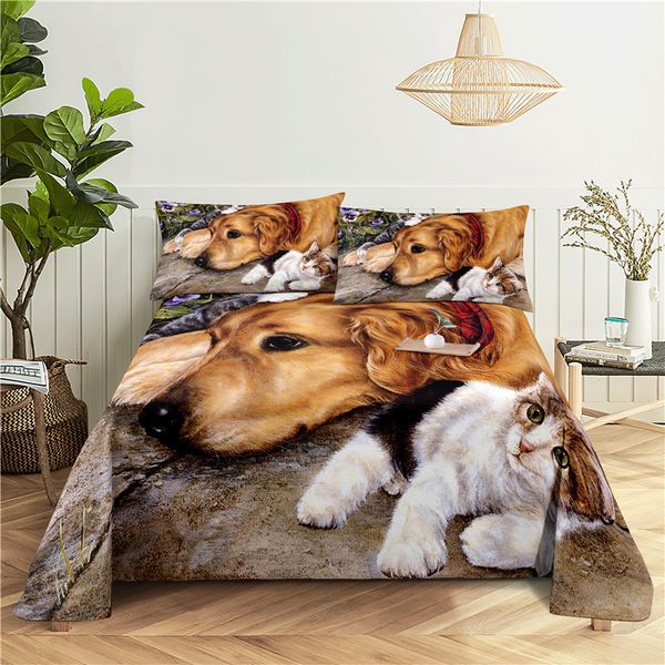 Freches Hundebettbettblatt Digitaldruck Polyester Bett Flachblatt mit Kissenbezugsbettblatt