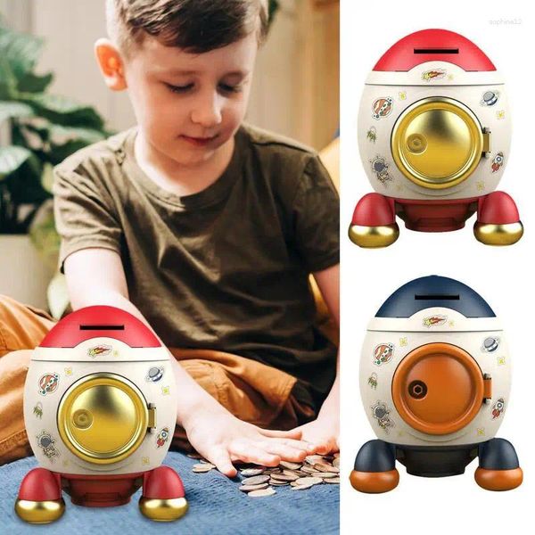 Garrafas de armazenamento Rocket Piggy Bank com chave de chave de grande capacidade Coin Box Box Padrões de desenho animado Presente de aniversário Home Home