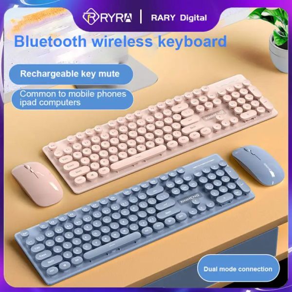 Combos ryra recarregável 2.4g de teclado sem fio conjunto de teclado Bluetooth Modo duplo Teclado silencioso e combo de mouse para laptop PC Girls Girls Gifts