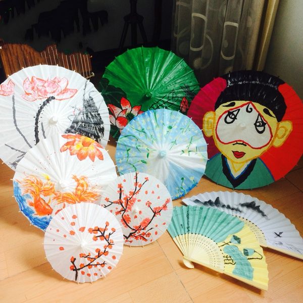 5 Größe Weißes Papier Parasol Hochzeitsfeier Fotografie Prop Papier Regenschirm 20 cm/84 cm Vollfarbe perfekt für DIY -Malerei Material