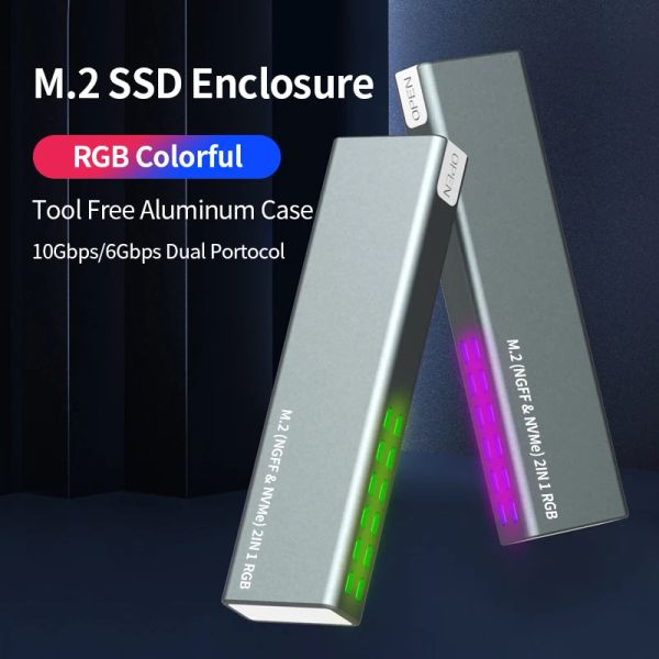 Gabinete M.2 SSD enlcosure RGB 10Gbps Externo M2 NVME Caso Ferramenta de alumínio livre USB3.1 Gen2 Caso para M B Key SSD M2 Adaptador da caixa de armazenamento