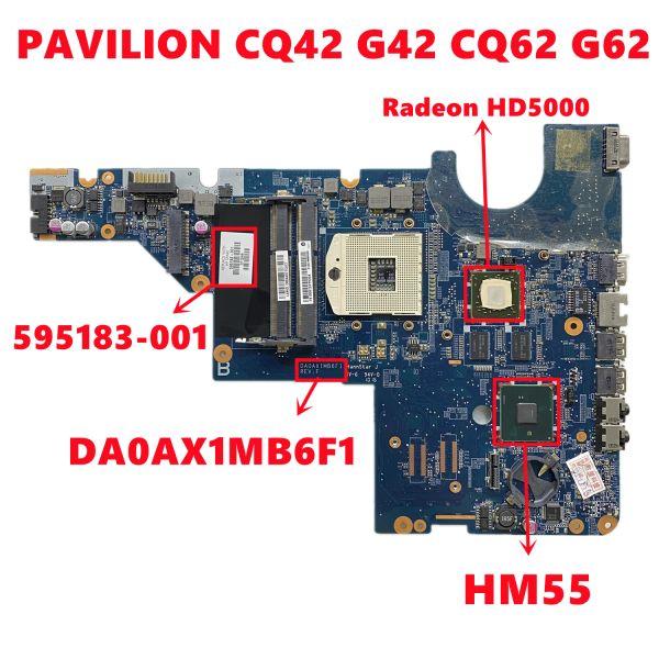 Mãe -mãe 595183001 595183501 595183601 Para HP Pavilion CQ42 G42 CQ62 G62 Laptop Placa -mãe DA0AX1MB6F1 com 2160774008 HM55 Teste 100%