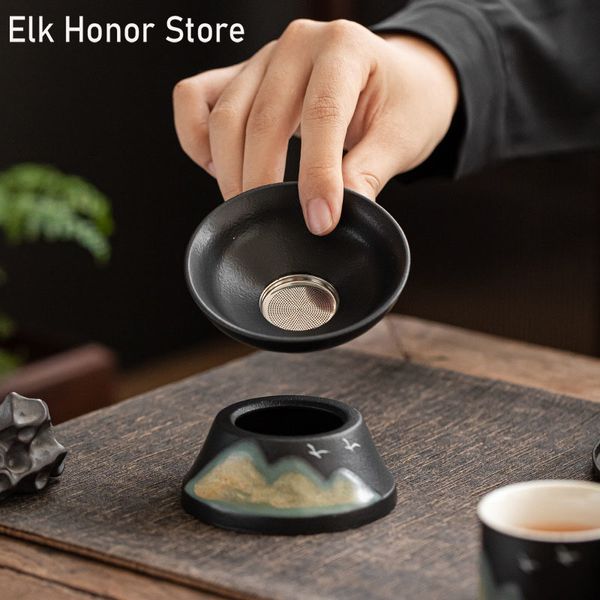 Esforço de chá de chá de estilo japonês pintado à mão Hills Distante Glaze Tea Infuser Tea Maker Filtro Tea Cerimônia de Tea