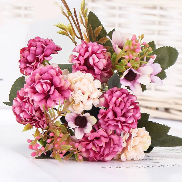 15 Flor Head Silk Hydrangea Flor Artificial Flores de casamento Branco de buquê pequeno Fake Flower Party Diy Decoratio