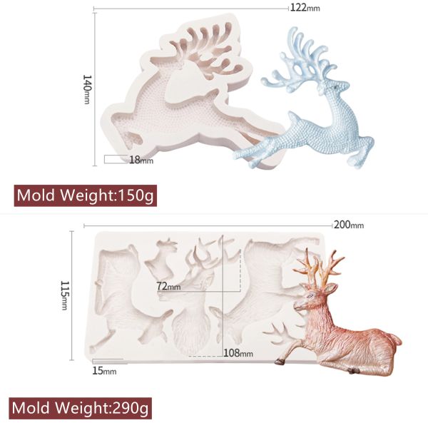 3D Rena Head Head Christmas Deer Fondant Cake Silicone Molds Soop Cupcake Baking Decorating Tools Moldes de chocolate FM1131