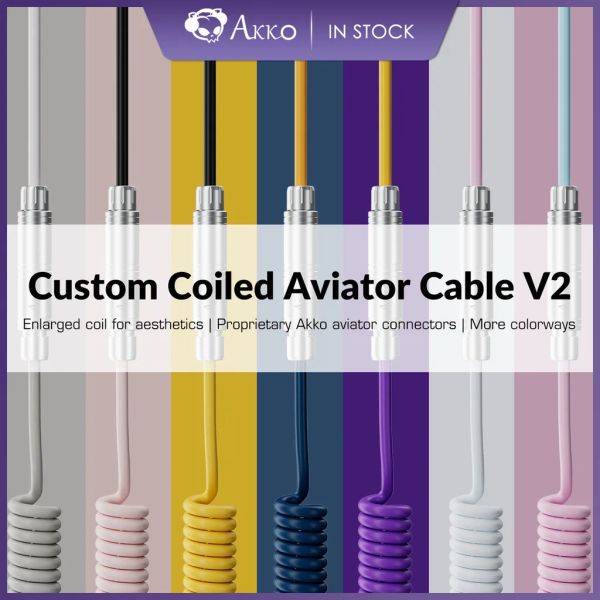 Acessórios Akko Cabo de aviador enrolado V2 Cabo de mola de mola USB retrátil com conector de aviador de liga de zinco para teclados mecânicos