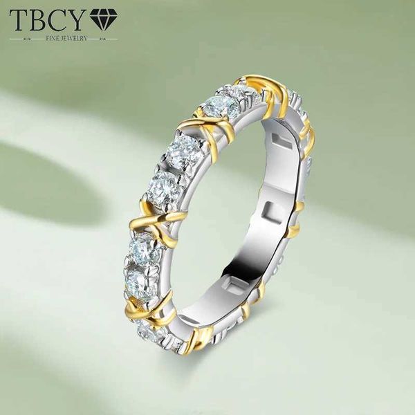 Полосовые кольца TBCYD 3 мм D Цветное мозонитовое кольцо женщин S925 Чистое серебряное бриллиант Вечное кольцо обручальное кольцо