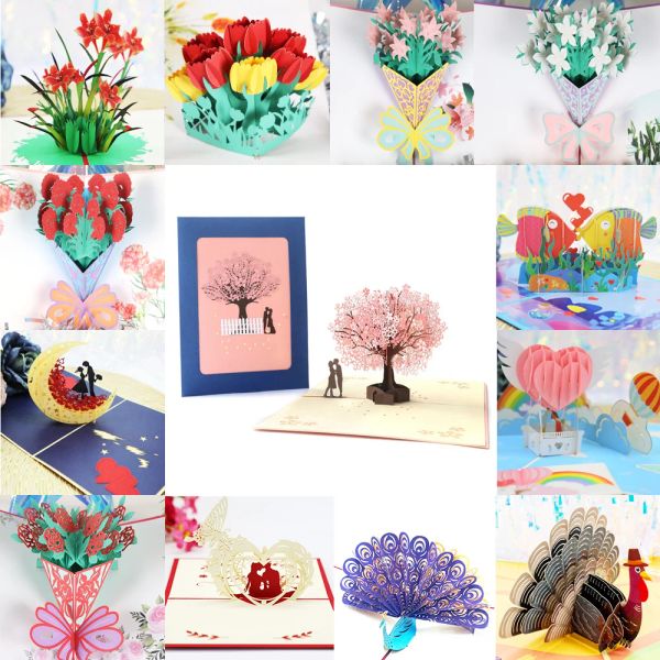 Neue Happy Birthday Card 3D Pop -up Grußkarte Jubiläumsgeschenk für Mama Dad Frau Freunde Hochzeit kreative Blume Dankeskarte