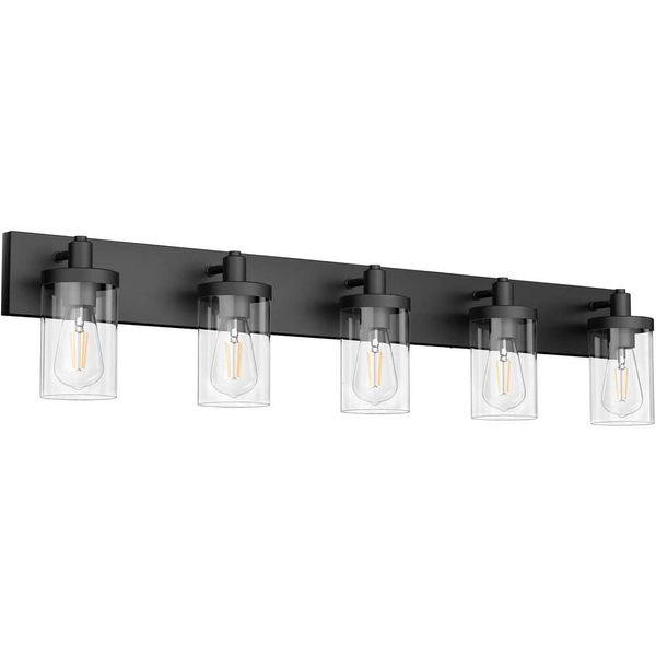 Aipsun Matte Black Want Vanity светильники 5 Lights Industrial Lighting Smistures на зеркало с прозрачным стеклянным оттенком - Современная стена для освещения ванной комнаты