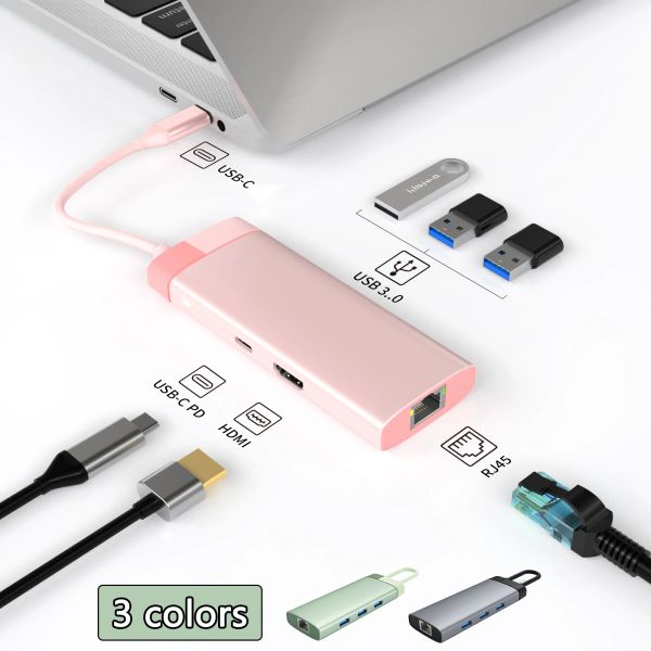 Estações 6in1 Ponto de ancoragem Hub USB 3.0 Extensão dupla 1 hdmicompatible t Tipo 1000Mbps RJ45 Dock para MacBook Windows