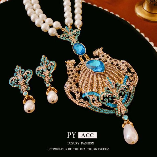 Ago sier set di diamanti a forma di cuore a forma di corona goccia di perle palazzo in stile personalizzato di moda eleganti orecchini per donne
