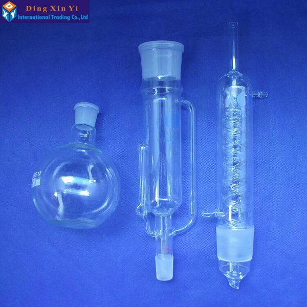 150ml/250ml/500ml de laboratório Soxhlet Condensador de extrator de vidro e corpo de extrator com kit de copo de laboratório em espiral/com touros de laboratório