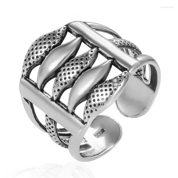 Cluster Ringe Big Silber Multilayer Fisch für Männer Frauen Statement Schmuck Ehering Retro Water Ripple Verstellbarer Luxus