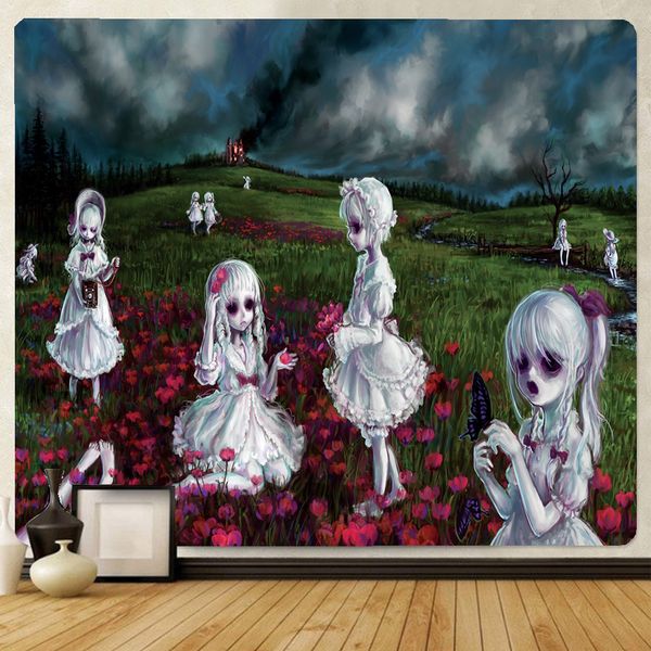 Japanese Horror Anime Parede pendurada tapeçaria de tapeçaria estranha Taquestres de terror Kawaii decoração decoração decorativa de mural gótica decoração