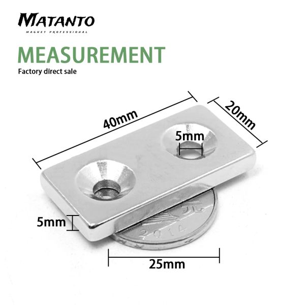 1/2/5/10/15pcs 40x20x5-5 Block Strong Seltener erdmagneter Counterunk-Loch 5mm 40*20*5-5 Permanent NDFEB Magnet 40x20x5-5mm