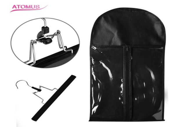 Schwarzer Verpackungstasche für Haarverlängerung umfassen Kleiderbügel und Kleiderbügel Carrier Storage Perücke Ständer Haarverlängerungen für Carring und Pack 8003787