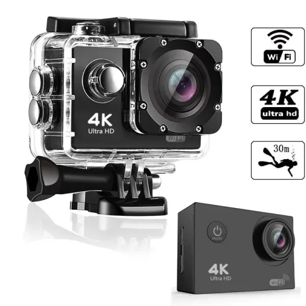 Câmera de ação de câmeras 4K Wi -Fi Full HD 1080p Impermeável gravação de vídeo de vídeo Câmera de câmera esportiva de 2,0 polegadas Camcorders externas