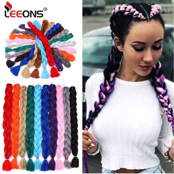 Leeons Long Crochet Brawing Hair 165G Ombre Jumbo Craid Hair Pure Color Синий фиолетовый розовый серый синтетический волосы для косичек