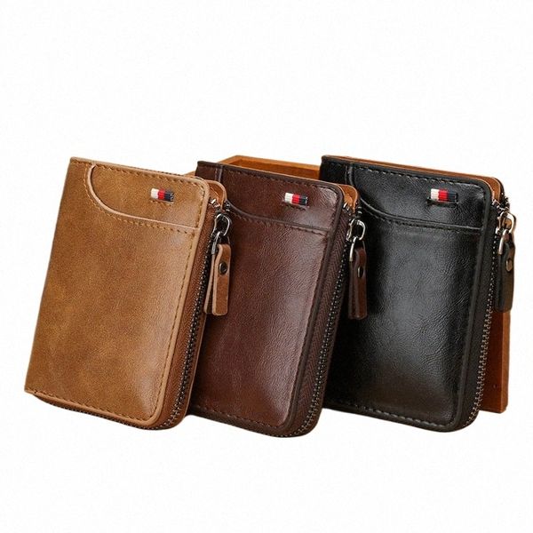 Männer Brieftaschen Luxusmarke Hochwertiger Kartenhalter mit Reißverschluss PU Leder Carteira Maskulina 86xd#