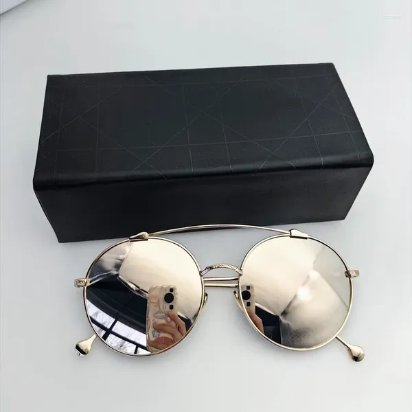 Солнцезащитные очки ретро двойные мосты Мужчины дизайнерские высококачественные металлические солнцезащитные очки 2024 Женщины круглый зеркал UV400