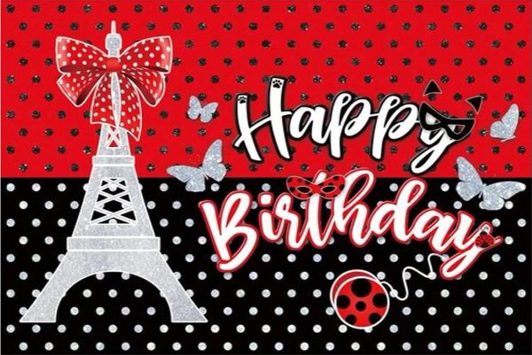 Божья коровка на день рождения на фоне красный и черный блеск украшения вечеринки фотосессия детские девочки дети Bday Banner Eiffel Tower Bow Decor