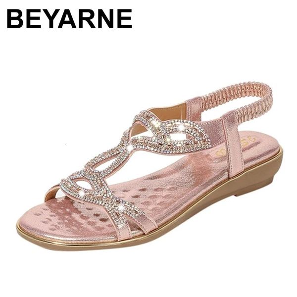 Beyarne Summer Mulheres Rhinestones Sandals Bohemian Style Sandals macias confortáveis Sandalias de tamanho grande Zapatos de Mujer 240329