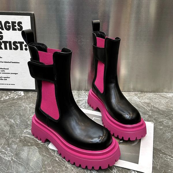 Stiefel Herumn neue 2023 Frauen Knöchel Mid Heels Chelsea Boots Modeplattform Designer Mujer Zapatos Kleid Heißverkauf Goth Motorrad Stiefel