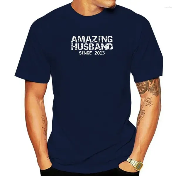 Polos masculinos divertidos 7º aniversário de casamento do marido incrível, desde 2013, t-shirt masculino top shirts algodão tops shirt Group