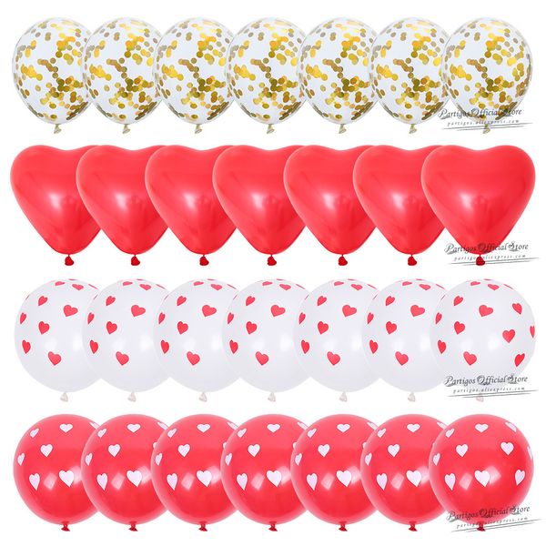 28pcs rote Herz Formballons Dekorationen Kit Hochzeit Dekore Valentinstag Geschenke Herz gedruckt Latex Konfetti Globos Helium