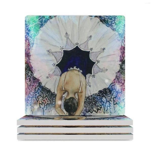 TABELA MATS LINCA DANÇA DE BALLERINA 1.2 Coasters de cerâmica (quadrado) Mat de xícara de tapa engraçado