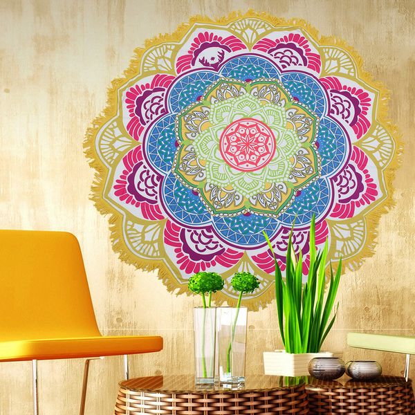 Women Chic Napsel indiano Mandala Tapestry Lotus stampato bohémien bohobeach asciugamano yoga tappetino da sole in bikini rotonda coperta coperta